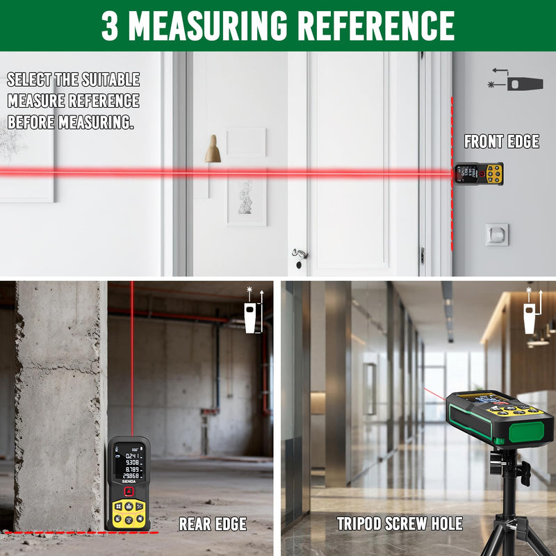 SENDA Laser Measure, 197Ft Digital Laser Measurement Tool with LCD Backlit Display, 1/16in Accuracy, in/Ft/Ft+in/M, 20 Sets Data Storage, Laser Distance Meter, Pythagorean Mode Distance/Area/Volume SD-C3
