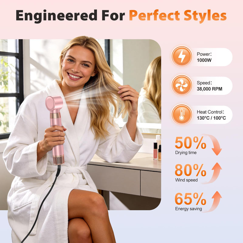 5 in 1 Blow Dryer Brush Set, Upgrade Hair Dryer & Blow Dryer Brush & Air Curling Wrap & Paddle Brush, Detachable Hot Air Styling Tools, High Speed Travel Hair Volumizer Straightener Curler Pink | Upgrade Hair Dryer & Blow Dryer Brush & Air Curling Wrap...