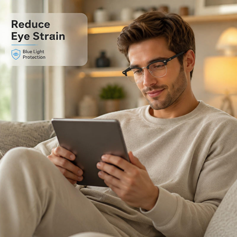 Semi Rimless Blue Light Blocking Glasses, Clear Lens Computer Gaming Glasses, Retro Stylish Eyeglasses Black Siver Frame