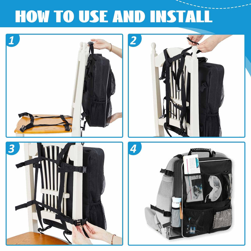 Boat Seat Backpack Boat Backseat Storage Organizer with Mesh Pockets, Handle and Adjustable Back Belt, Waterproof Boat Storage Bag for Swimsuit Boating Accessories, Black Classic Style