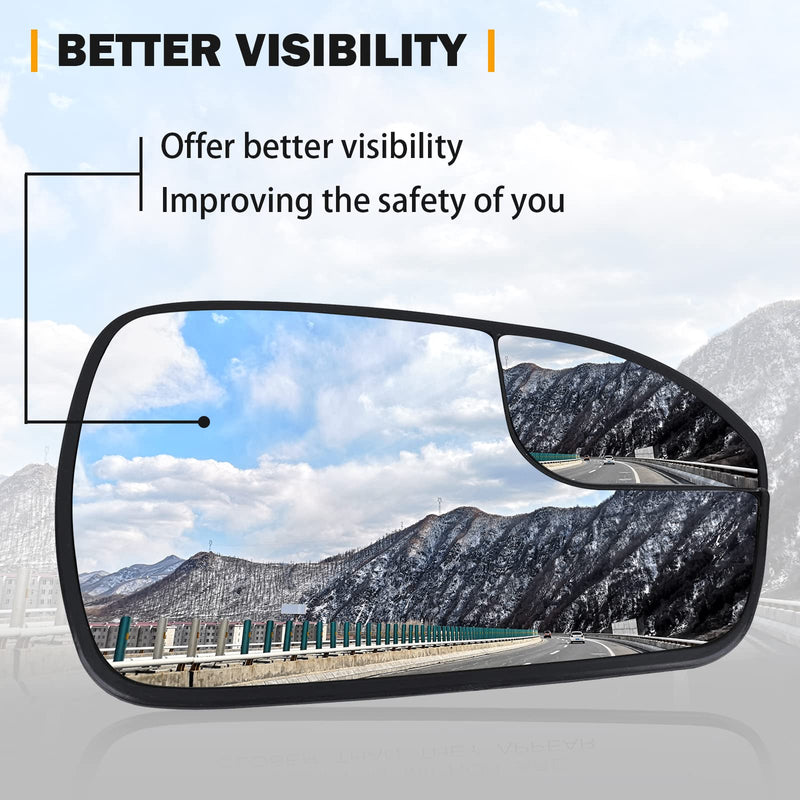Passenger Right Side Heated Mirror Glass Replacement for 2013 2014 2015 2016 2017 2018 2019 2020 Ford Fusion - Exterior Side View Convex Mirror with Blind Spot, Replace DS7Z17K707B Passenger Side(Right)