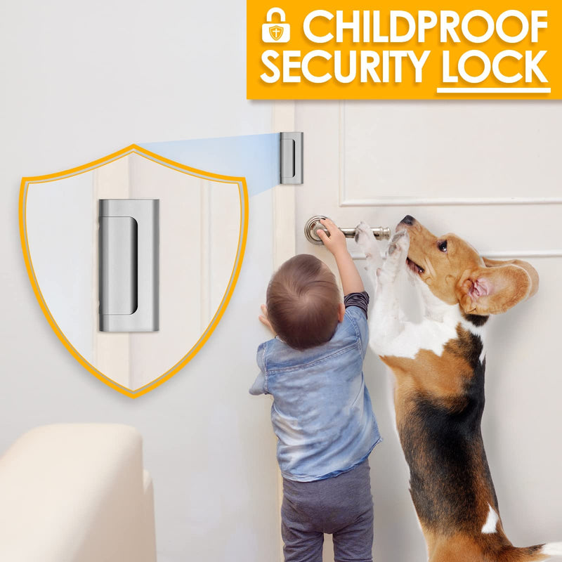 Home Security Door Reinforcement Lock Child proof High Security Door Lock Front Door Locks for Kids Safety Withstand 800lbs Door Latch Lock Christmas Gifts Stocking Stuffers for Men Women Adults Elder Silver 2