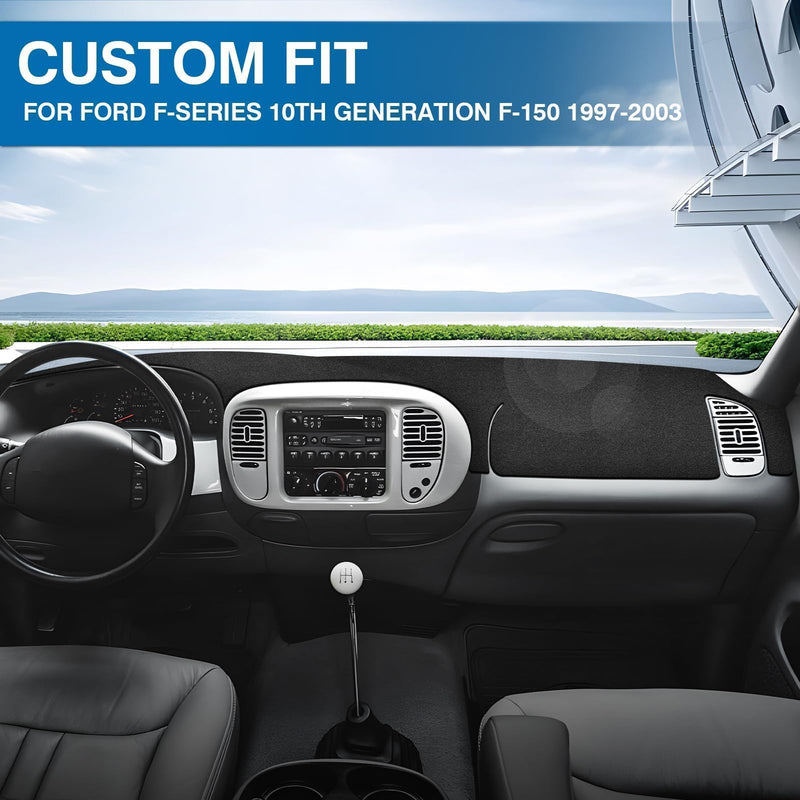 KUST Car Dash Cover for Ford F150 F-150 1997 1998 1999 2001 2002 2003/Ford Expedition 1997-2002 Left Hand Driving Polyester Non-Slip Center Console Dash Cover Custom Fit Dash Mat Sunshade Black Dash Cover for Ford F-150 1997-2003
