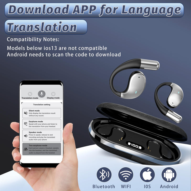 Translation Earbuds Real Time, 3-in-1 AI Language Translator Earbuds Headphones for 144 Languages & Accents, Support Offline Translation Wireless Bluetooth Earphones for Business Travel, Black