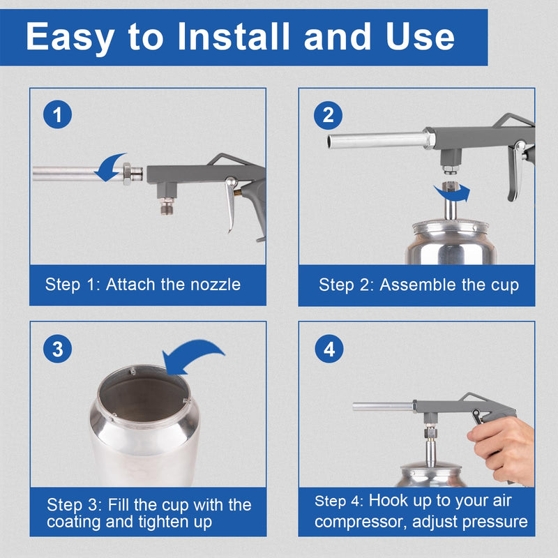 Undercoating Spray Gun Automotive, Air Spray Paint Gun with Suction Feed Cup for Spraying Truck Bed Liner Coating, Rubberized Undercoat, Chip Guard Paint, Silver