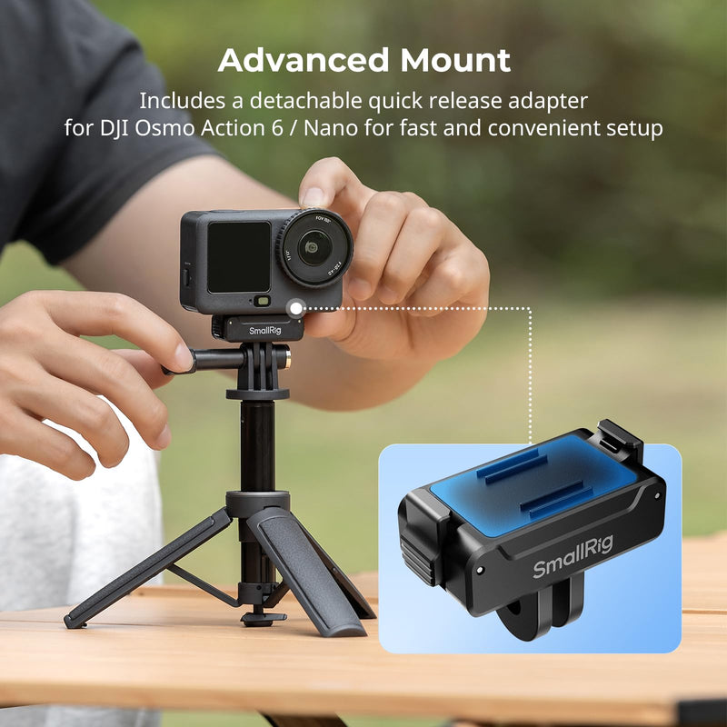 SmallRig One-Touch Open Action 6/Nano Selfie Stick Tripod, 5.2-12in | Detachable Adapter Only for DJI Action 6/Nano, 2 Prong Mount for DJI, for Insta360, for GoPro Action Cameras - 6149 for DJI Action 6&Nano