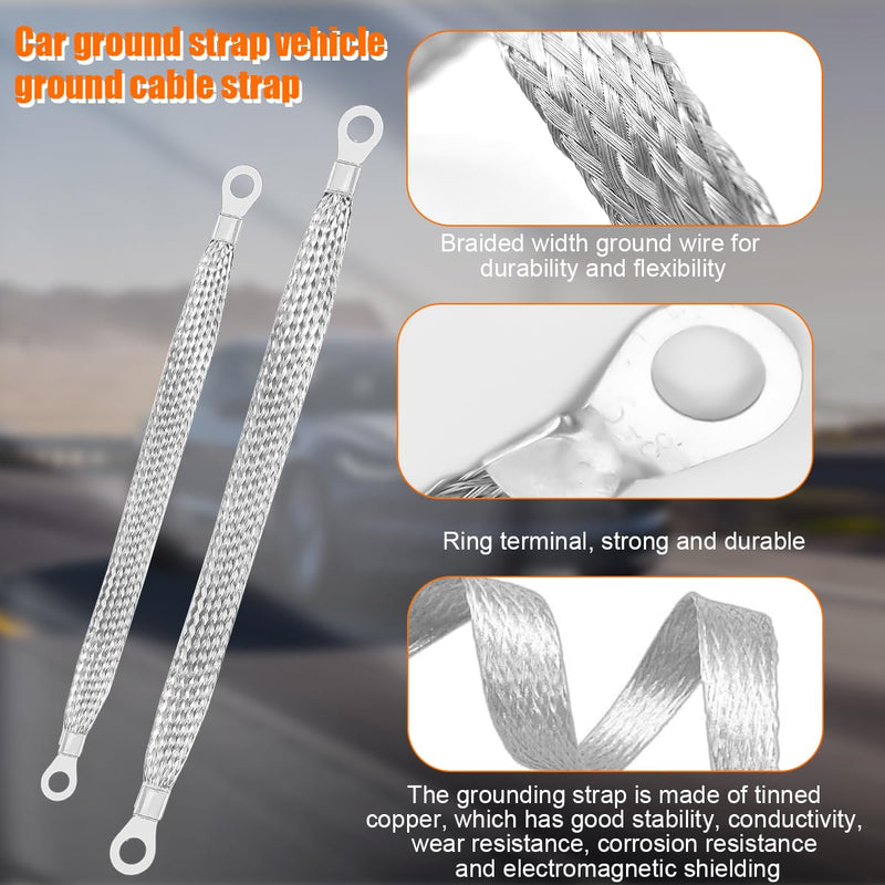 14PCS Car Ground Straps, 10/12 Inch Copper Tinned Braided Vehicle Engine Grounding Wire Strap with Ring Terminals, Auto Cable Connectors Accessories, Universal for SUV RV Truck