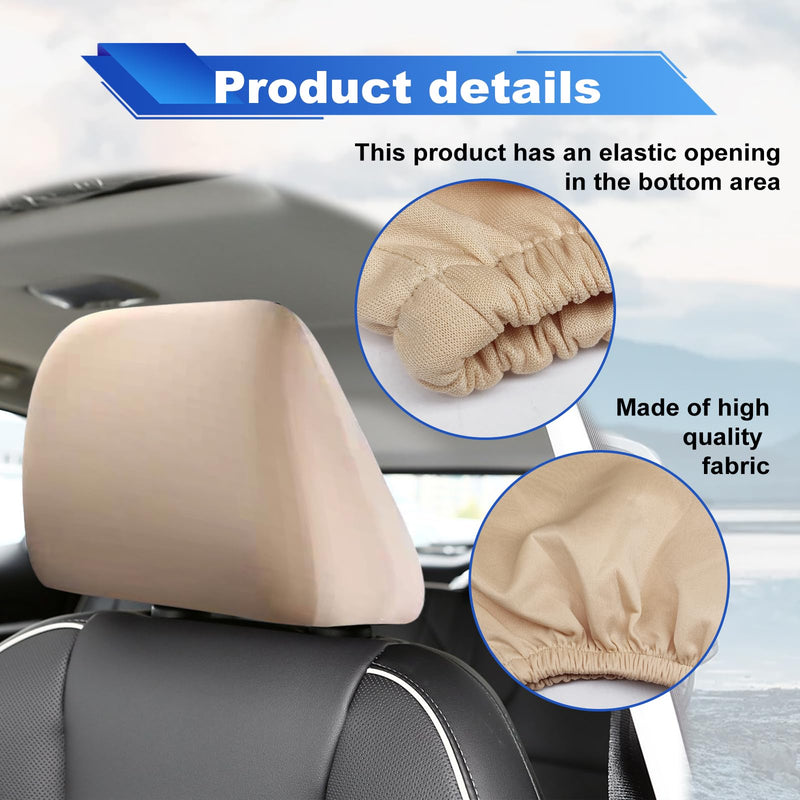 stymart 2 PCS Car Seat Headrest Cover, Universal Headrest Anti-Dirty Covers, Soft Car Head Rest Cover Protector, Protecting Decorative Accessories, for Cars, Vans, Trucks (Beige) Beige
