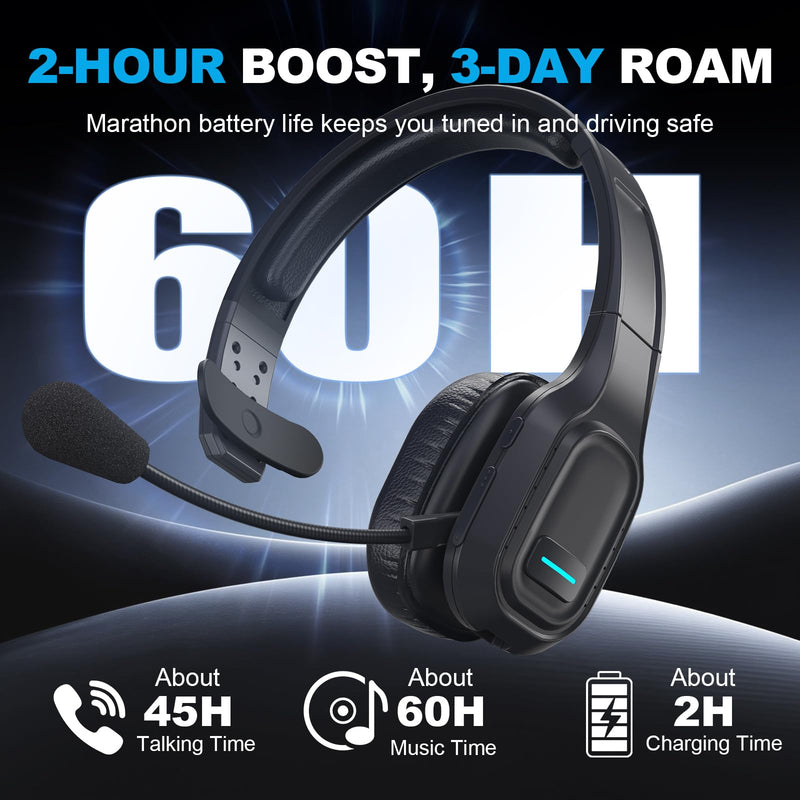 Bluetooth Headset for Truck Drivers, Single Ear Wireless Headset with Mic and USB Dongle, AI Noise Canceling Microphone, Mute Button, 45H Talk Time for Office Calls, Call Center, Phone and PC