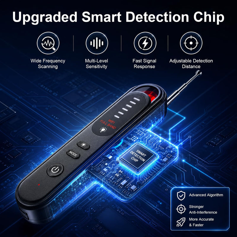 Hidden Camera Detector 6-in-1, Anti Spy Camera Finder with GPS Tracker Detection, RF Signal Scanner, Rechargeable Bug Detector for Hotel, Travel, Home, Office, Car Privacy Protection Black