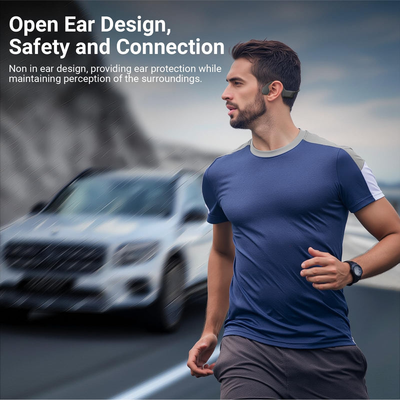 New Bone Conduction Open-Ear Headphones, Bluetooth 6.0, IPX5 Waterproof, 8H Playtime, Lightweight & Comfortable Sports Earphones for Running, Gym, Cycling, Workout, Sweatproof Wireless Headsets Black-Grey
