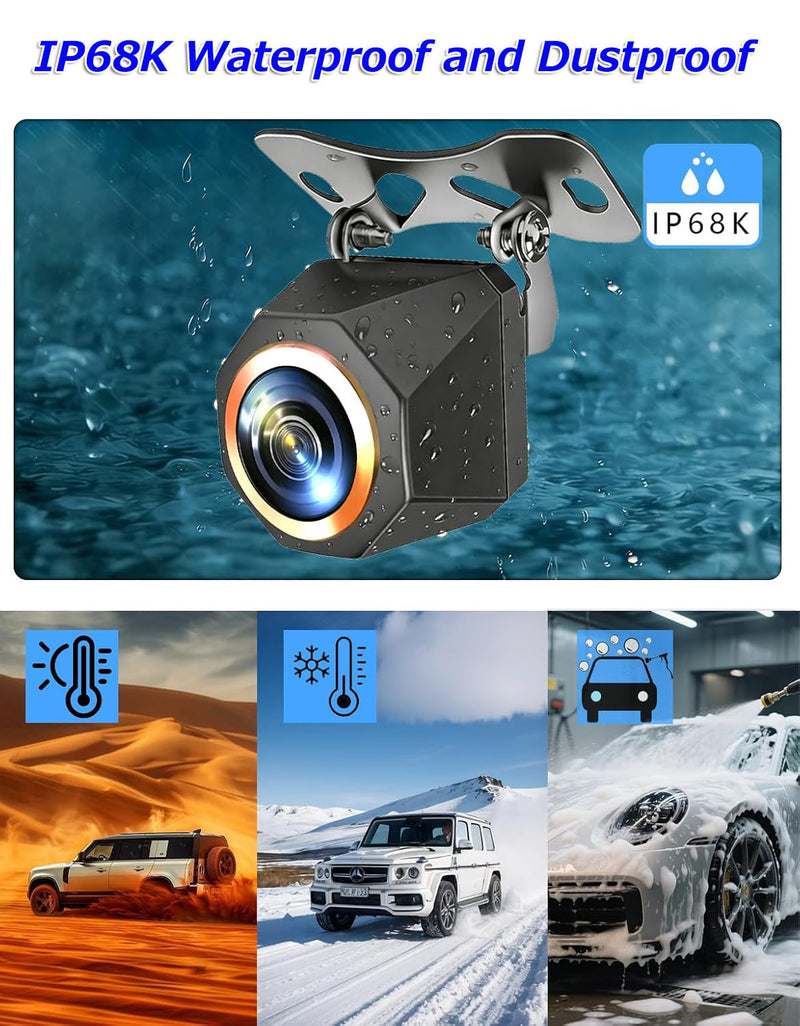 1080P Backup Camera for Car, 3MP 170° AHD CVBS Universal Rear View Camera with Night Vision & 4 Modes,12-24V, IP68K, Guide Line, Mirror/Normal Switch,Rear/Front/Side cam for car,SUV,truck, large truck 1080P