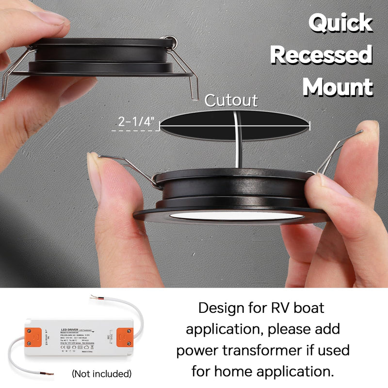 acegoo RV 2.75" Recessed LED Ceiling Light 12V Ultra-Thin Puck Light, Dimmable RV Lights Interior for Camper Van Truck Motorhome Boat Sailboat Roof Under Cabinet Lighting, 6 Pack (Black,Warm White) Black Finish Warm White