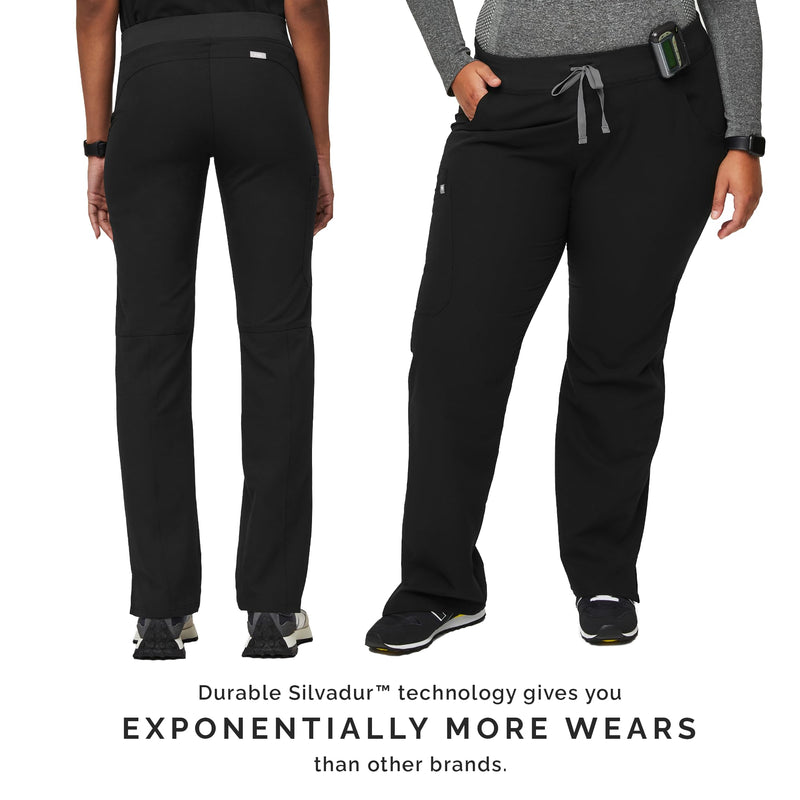 FIGS Kade Cargo Scrub Pants for Women — Classic Fit, Straight Leg, 4 Pockets, Yoga Waistband, Anti-Wrinkle Regular Small Black
