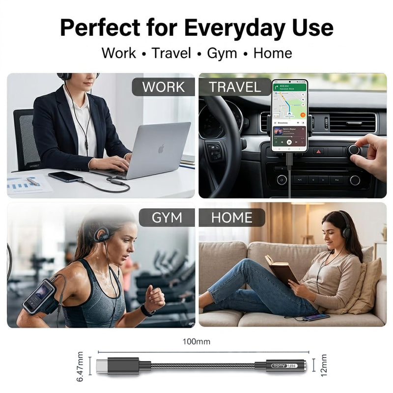 USB C to 3.5mm Hi-Res Audio Adapter, Built-in DAC, Type C to Aux Headphone Jack, Studio Quality Sound, Supports Calls, Compatible with iPhone 15 16 17, Samsung Galaxy S25 S24 S23, MacBook, iPad, Pixel Hi-Res (384kHz, 1 Pack)