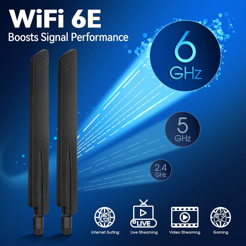 Eightwood Tri-Band WiFi 6E Antenna 6GHz 5GHz 2.4GHz RP-SMA WiFi Antenna (2-Pack) for PC Computer PCIe Card Router USB Adapter Security IP Camera