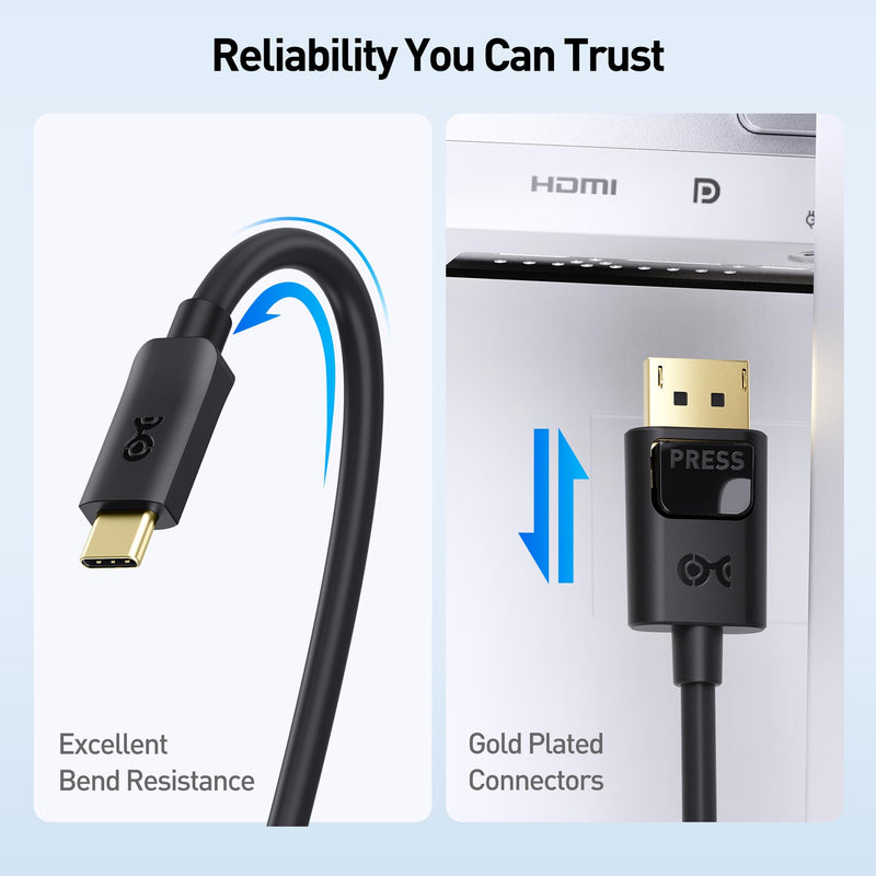 Cable Matters 2-Pack Unidirectional USB C to DisplayPort 1.4 Cable - 6ft, Support 8K@60Hz / 4K@240Hz, Thunderbolt 4 to DisplayPort Cable, Display Port to USB C, Black - Not for Portable USBC Monitor 6 ft