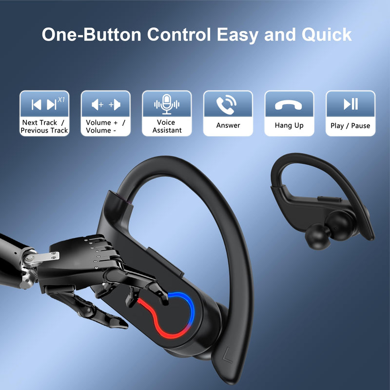 Wireless Earbuds 120hrs Bluetooth 6.1 Headphone Sport, 2026 Bluetooth Earbuds with Fast Charging Case Dual LED Display Earphones ENC Noise Cancelling Mic with Easy Button Controls, IPX7 Waterproof Gloss Black