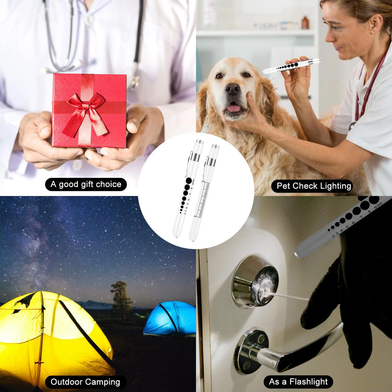 Pen Lights for Nurses Pen Light with Pupil Gauge and Ruler Reusable Penlight Medical Pen Light for Doctors Nursing Students EMT EMS White Light LED Penlights for Nurses with 4 Batteries 2pcs White