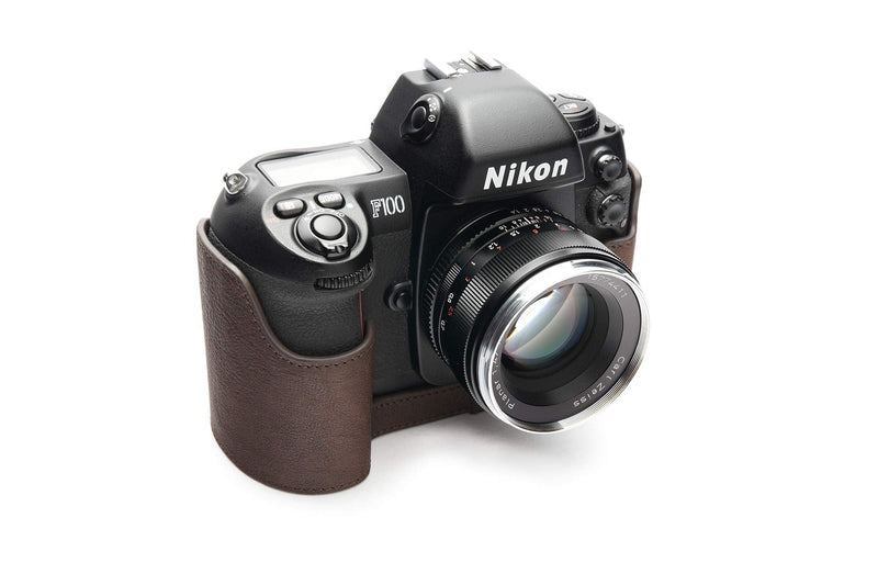 Nikon F100 Case, BolinUS Handmade Genuine Real Leather Half Camera Case Bag Cover for Nikon F100 Camera with Hand Strap (Coffee) Coffee
