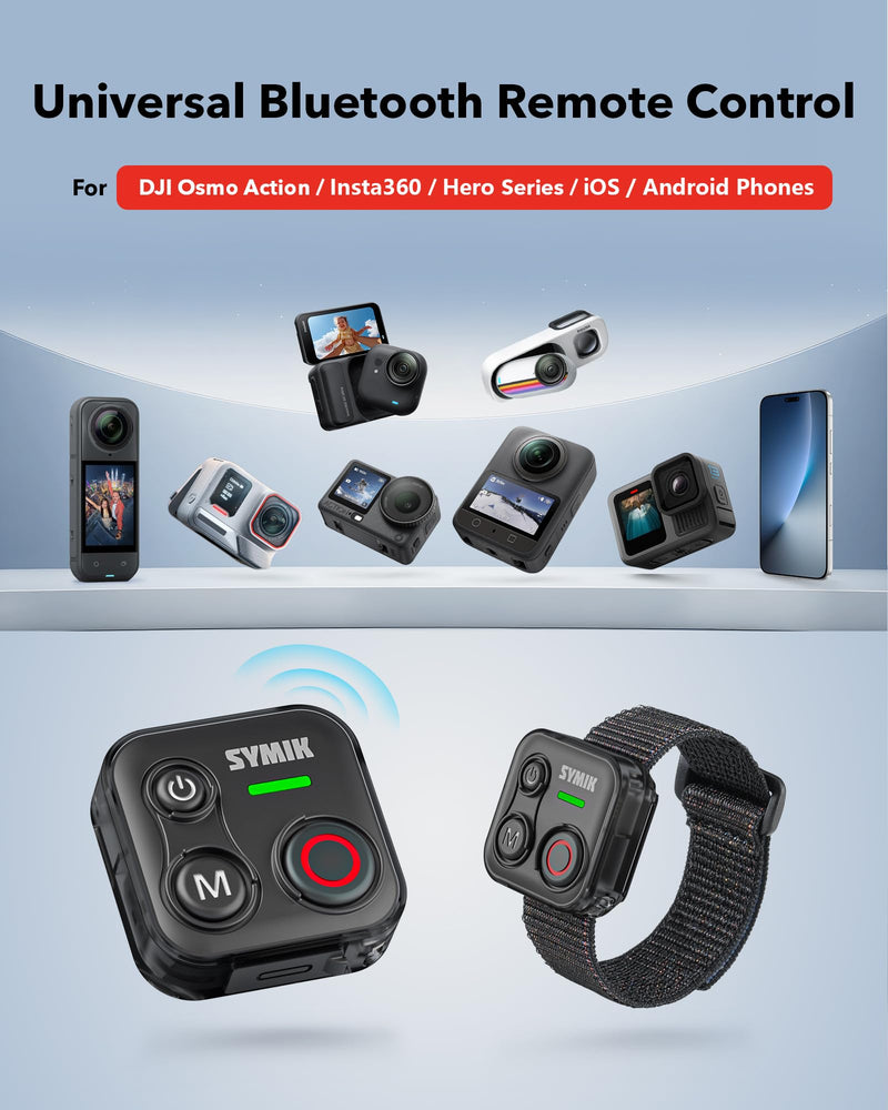 SYMIK Remote Control for Insta360, Bluetooth Remote for GoPro and DJI | Universal Shutter Remote Control for DJI Action Camera & Phone, Splash Resistance, Rechargeable, 230ft Range, 120-H Battery