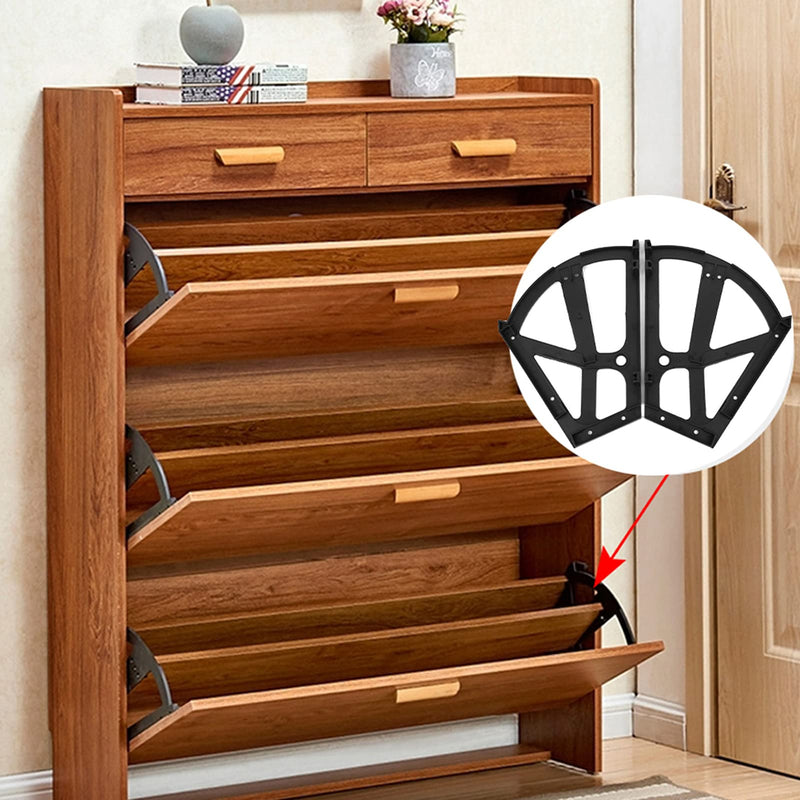 Shoe Drawer Hinge, Shoe Rack Hinges, 4 Set Home Furniture Shoes Drawer Cabinet Hinge Flip Plate Frame Turning Rack Accessory