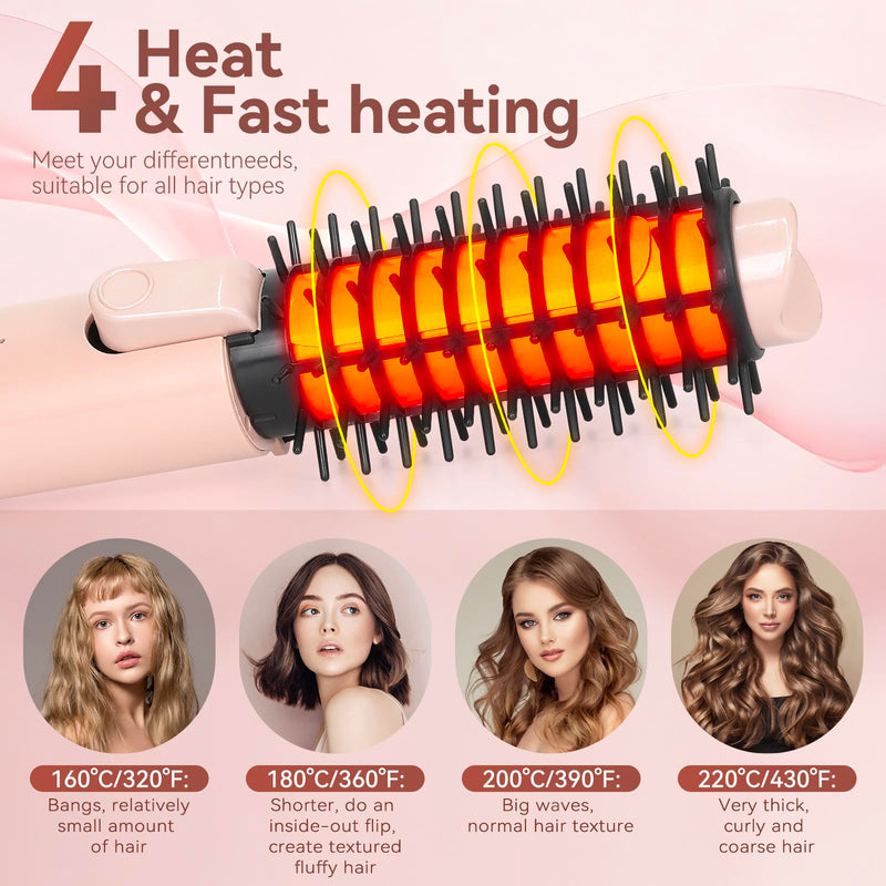 Cordless Curling Iron Brush, 3-in-1 Portable Travel Hair Curler & Straightener Wand, 7000mAh USB Rechargeable, 4 Heat Settings Anti-Scald Ionic Mini Hot Brush for Styling, Smoothing (Pink) Pink