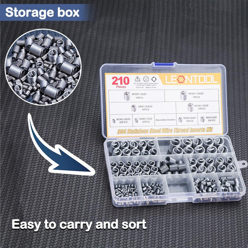 210 Pcs Wire Thread Inserts Kit, Metric Helical Type Coiled Wire 210pcs