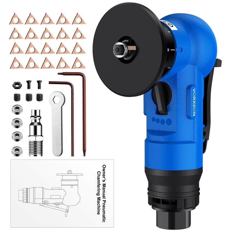 Pneumatic Chamfering Tool 22 Blades C & R Angle with 1/4" Air Inlet, 30000 RPM Blue Air Chamfer Tool, 0.1-0.9mm Micro-Depth Control for Metal, Wood, PVC Air chamfering tool Blue