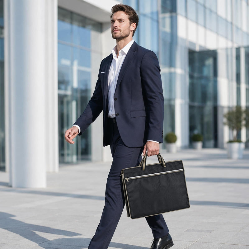 Black Oxford Handle Document Bag with Zipper, Portable Briefcase | File Tote Bag Pouch for Carrying Paper Files Books File Document Bag