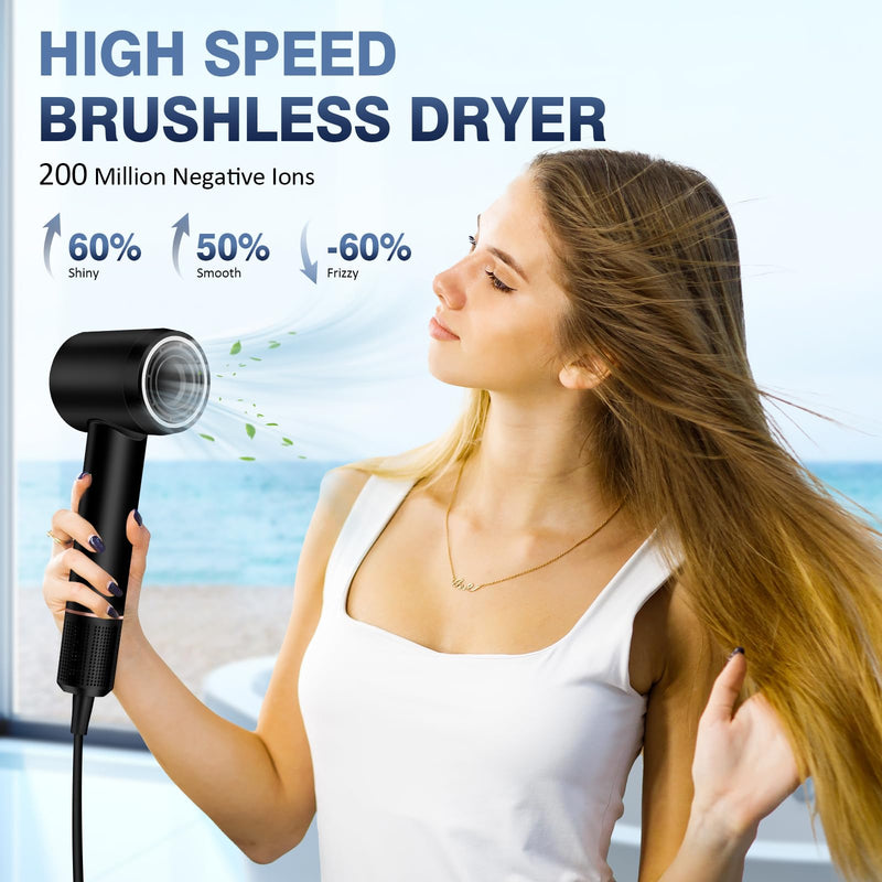 Hair Dryer, Professional Ionic Hair Dryer with 2 Speed Setting Cool/Warm Shot Button, 1600W Fast-Drying Blow Dryer, Low Noise Thermo-Control Hairdryer with Nozzle, Suitable for Women and Men