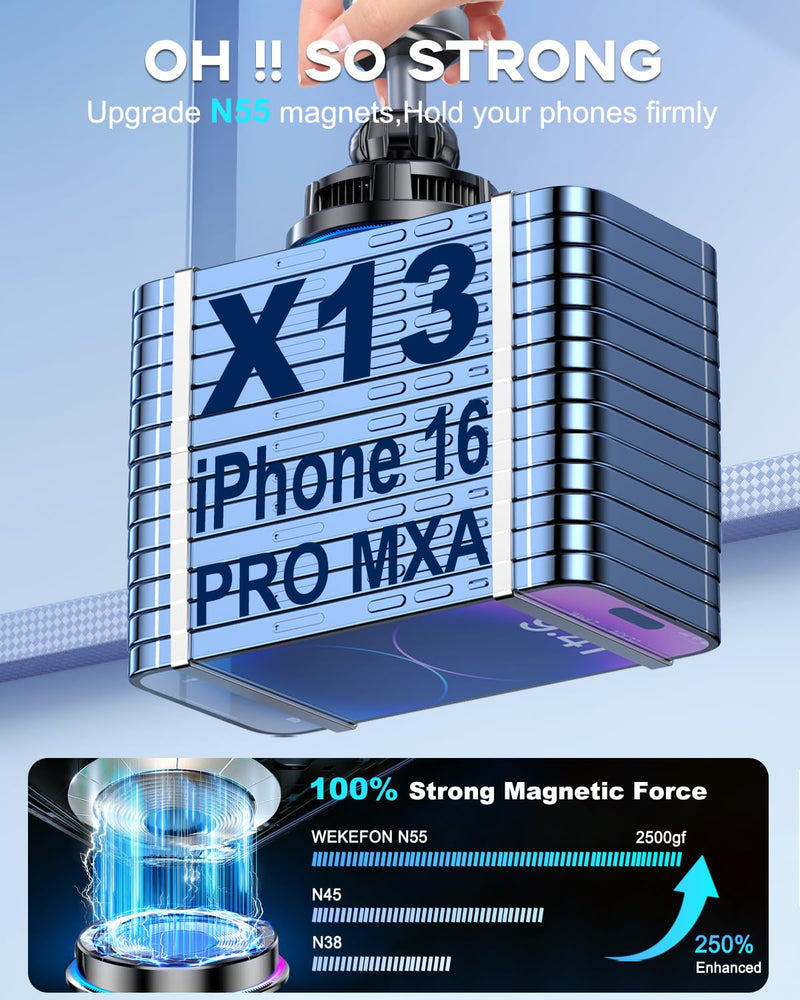 for Qi2 15W MagSafe Car Mount Charger RGB Light, Ice Cooling Magnetic Wireless Car Charger Phone Holder, Air Vent Fast Charging for iPhone 17 16 15 14 13 12 Pro Max Air, Galaxy S25, Car Accessories With Qi2 Cooling Charging