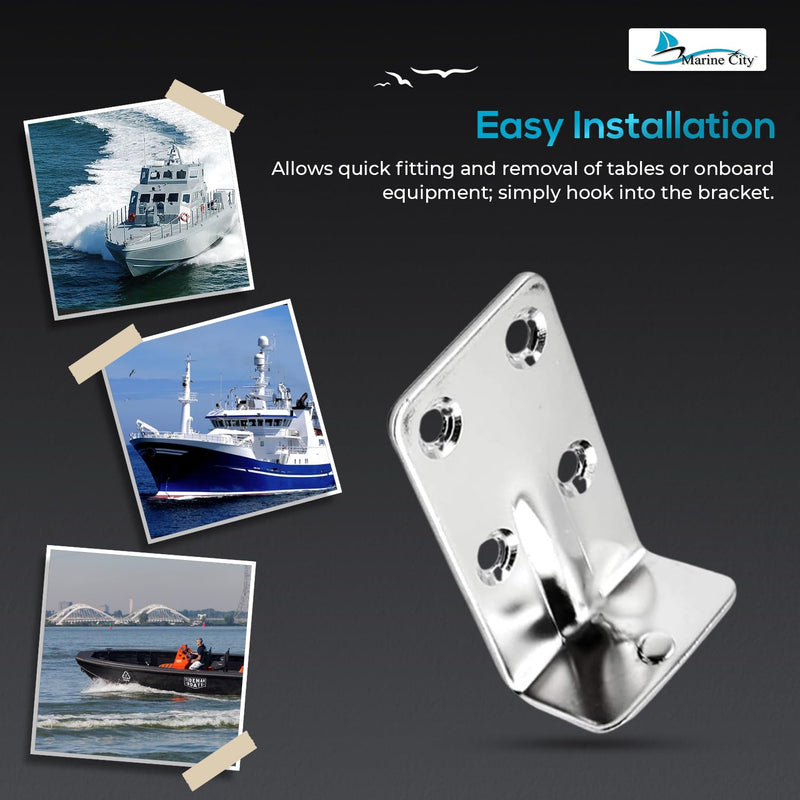 MARINE CITY Removable Table Bracket – Stainless Steel, Rust-Resistant, Easy-Mount Design for Boats, RVs, Caravans – Ideal for Tables, Shelves, and Bunks (Set of 4)