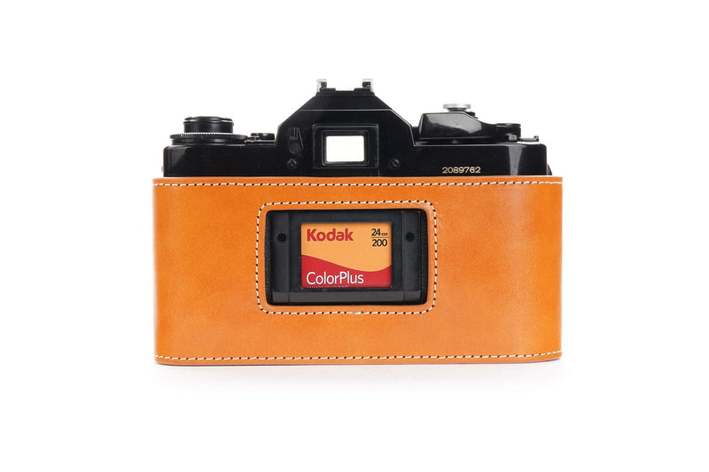 A-1 Case, BolinUS Handmade Genuine Real Leather Half Camera Case Bag Cover for Canon New AE-1 AE-1P A-1 (with Handle) Camera with Hand Strap (Yellow) Yellow