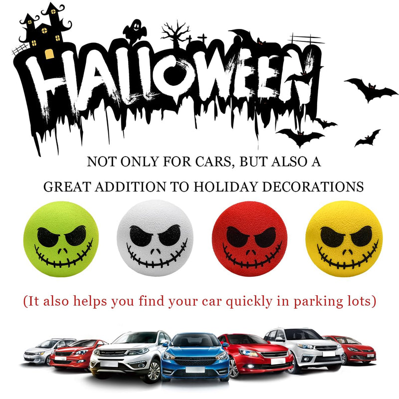 4 PCS Car Antenna Toppers, Funny Halloween Skull Spooky Smile Car Antenna Areial Balls, Skull Smile Face Antenna Topper Exterior Decor Doll for Most Vehicles, Car Accessories