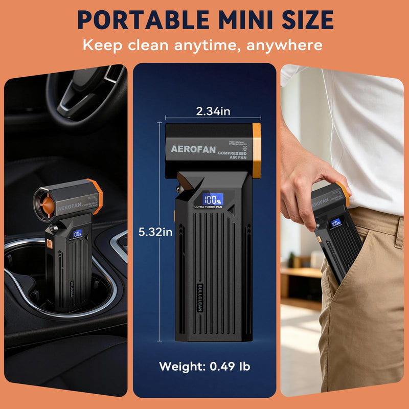 Electric Air Duster - 150000RPM Rechargeable Cordless Compressed Air Duster | 4-Gear Adjustable Mini Turbo Blower, Brushless Motor, PC Dust Cleaner with LED, Portable, For Computer Keyboard Car Outdoor