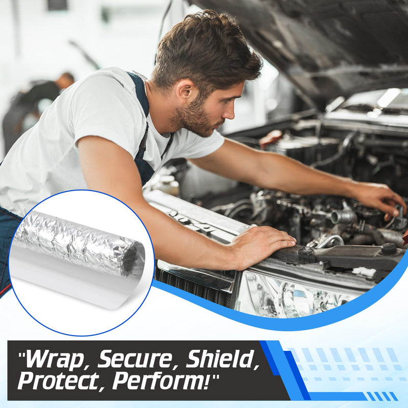 1" I. D. x 13ft Self Closed Aluminized Heat Shield Sleeve, Self-sealing Adhesive Aluminized Sleeving Heat Shield for Brake Cable, Fuel Line, Spark Plug