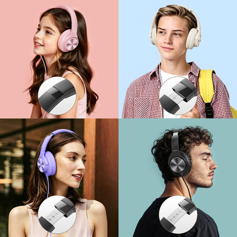 Wired Headphones with Mic, Over-Ear 3.5mm Corded Headphone for School Black | Foldable Plug in Headphones for Teens Classroom Travel, 4.9ft Tangle-Free Cord with Volume Control for Phone Tablet Laptop
