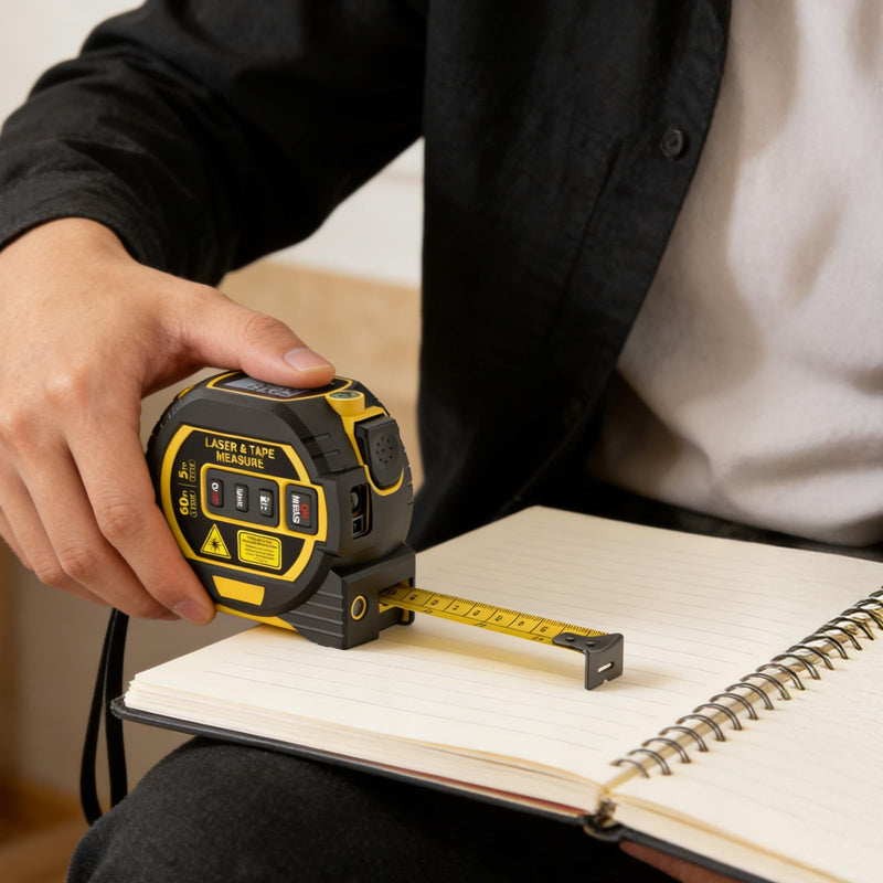 3-in-1 Laser Tape Measure, Digital Tape Measure with Laser Distance Measuring Tool, LCD Display, Electronic Measuring Tape for Home, Construction and Engineering, laserpower<1mW