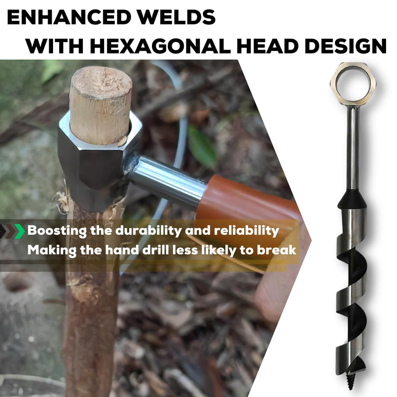 Hand Auger Wood Drill, Upgrade Welds Bushcraft Auger w/ Sharp Scottish Eye, Survival Tools for Bushcraft Projects/ Camping/Outdoors, 1*10inch Settlers Wrench & Folding Saw Kit, Bushcraft Gear
