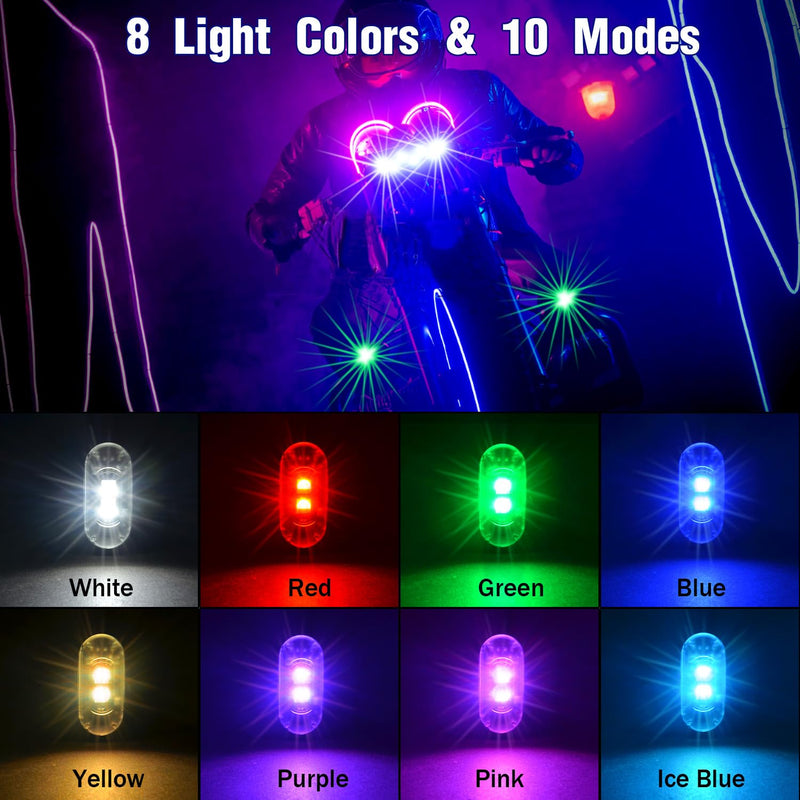 4PCS Wireless LED Strobe Lights with Remote Control, 8 Colors Rechargeable Led Lights Anti-Collision LED Emergency Warning Lights for Car Motorcycle Bike Drone Aircraft 4pcs