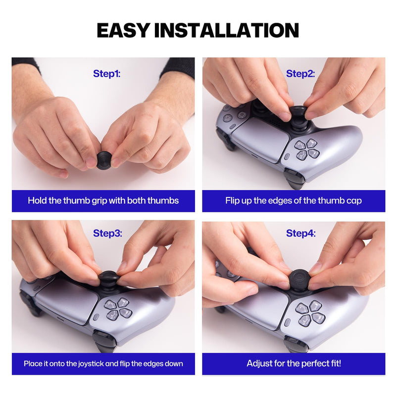 Thumb Grips for PS5/PS4 Controllers | 3 Height Options for Enhanced Precision & Control, Anti-Slip Silicone Caps, Compatible with PS5/PS4 Controllers, Black, 6PCS