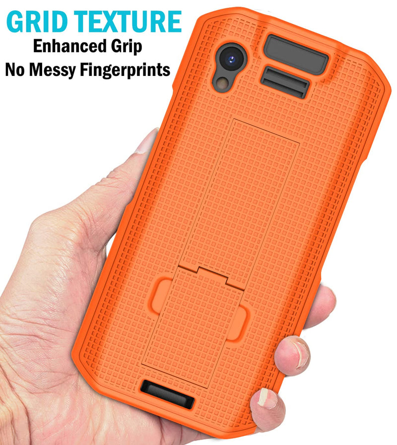 Case with Clip for Zebra TC21 TC26 Mobile Computer Scanner, Nakedcellphone Slim Hard Shell Cover with Kickstand and [Rotating/Ratchet] Belt Hip Holster Combo - Bright Orange