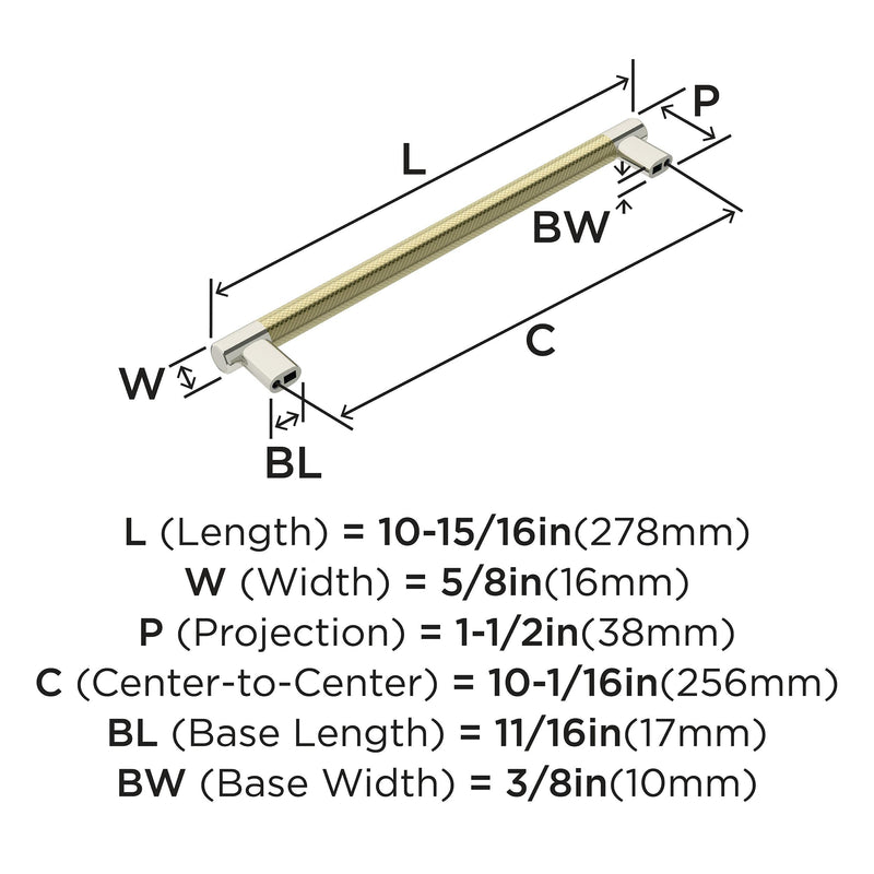 Amerock | Cabinet Pull | Polished Nickel/Golden Champagne | 10-1/16 inch (256 mm) Center-to-Center | Esquire | 1 Pack | Drawer Pull | Drawer Handle | Cabinet Hardware