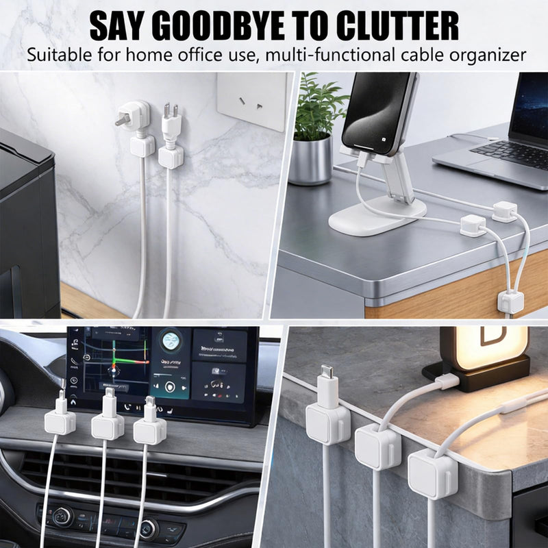 6PCS Magnetic Cable Organizer for Desk and Wall, Reusable Cable Holder Cord Management Cable Straps for Home Office School, White 6