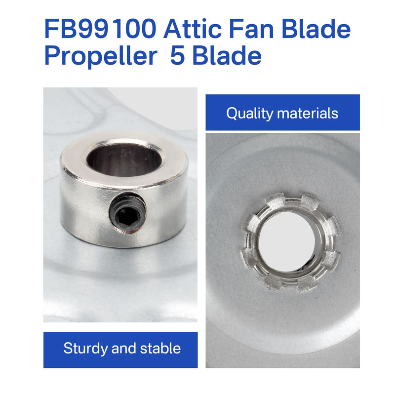 FB99100 Attic Fan Blade Propeller 12" 32 Degree 5 Blade for 1/2" shaft