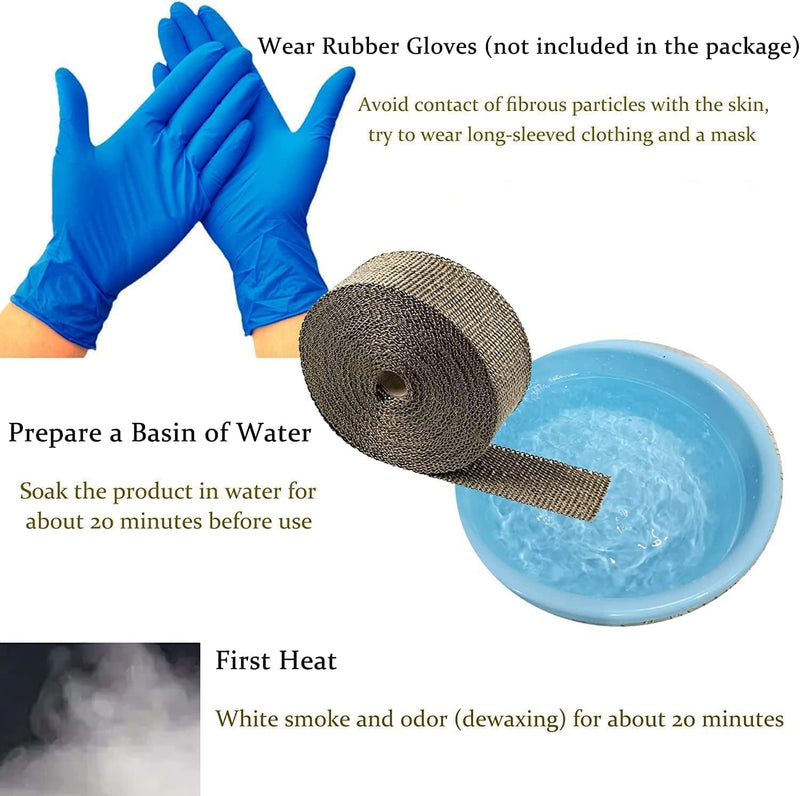 Foneso Exhaust Heat Wrap, 2in x 33ft Titanium Exhaust Muffler Tape Fiberglass Heat Shield Header Wrap for Car Motorcycle Pipes with 10 Pcs Stainless Steel Ties