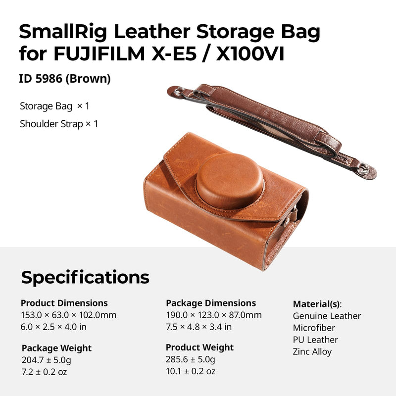 SmallRig Leather Case Bag for FUJIFILM X-E5 / X100VI, for Ricoh GR IV/GR III, Carrying Case with Magnetic Closure, Protective Pouch, Compact Storage Bag, Crossbody Bag, Shoulder Strap, Brown-5986