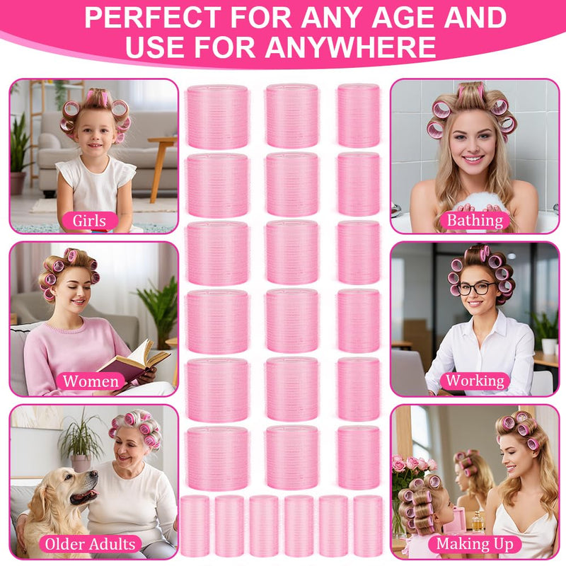 HOTUT 50Pcs Hair Rollers with Clips,24Pcs Self Grip Hair Rollers Set,4 Sizes,24Pcs Duckbill Clip,a Storage Bag and a Comb,No Heat Heatless,DIY Curlers Rollers Tools for Long,Medium, Short,Fine Hair