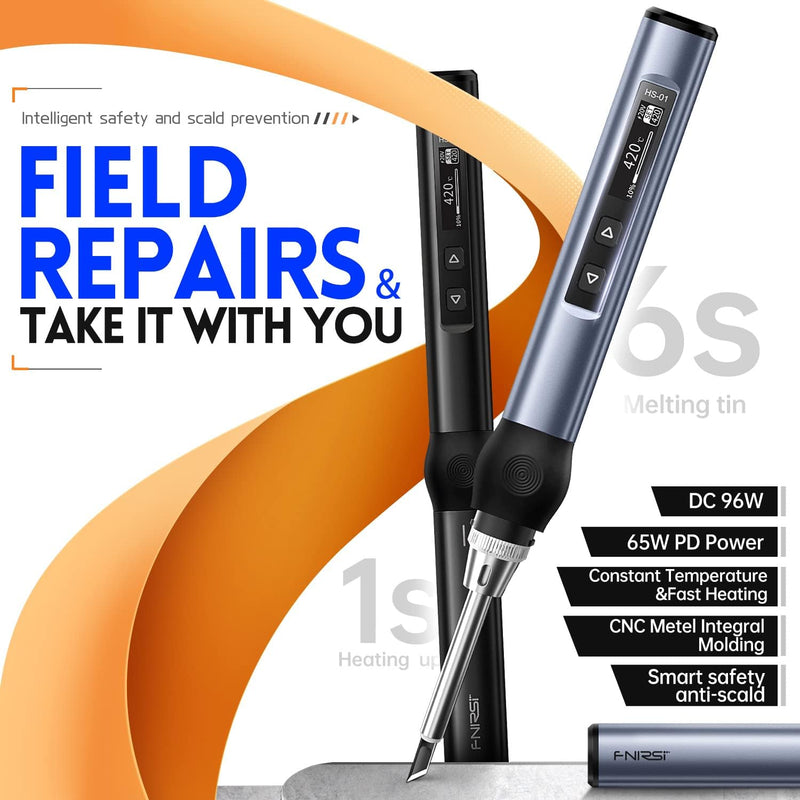 FNIRSI HS-01 Digital Soldering Iron Kit, DC/PD 96W/65W Fast Heating, 180-780℉ Adjustable Temperature, OLED Digital Display, Auto Sleep Function, 6 Soldering Tips, for Precision Electronics Repair